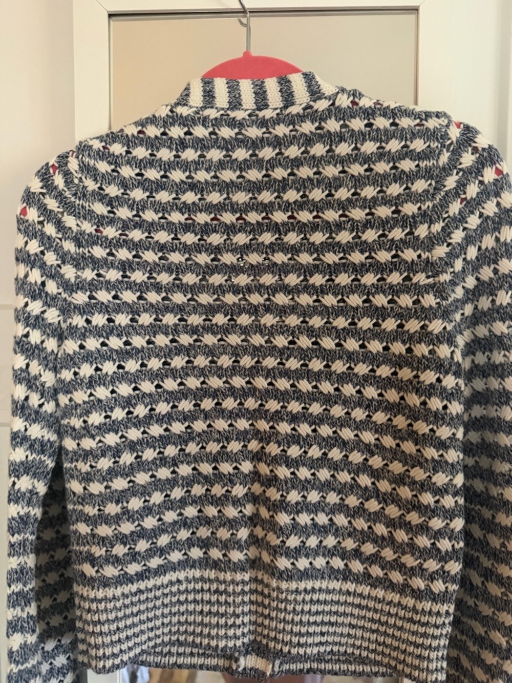 Veronica Beard Navy and White Striped Knit Cardigan - Picture 3 of 4